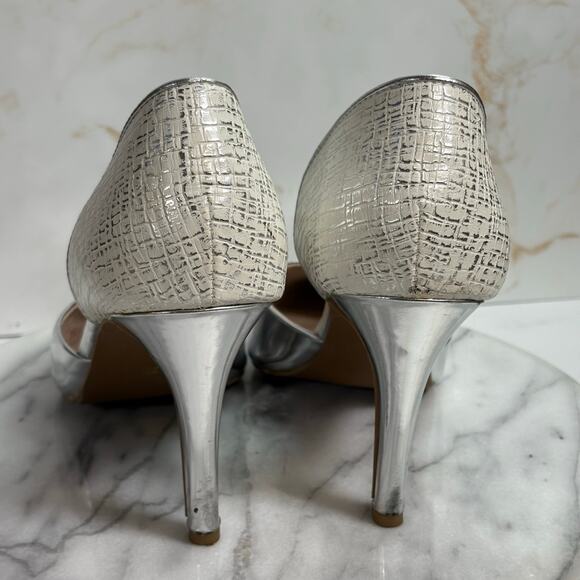 Seychelles Silver High Heels 7.5 Pointed Toe D'Orsay Leather‎ Pumps 3.5" Formal - Picture 5 of 13